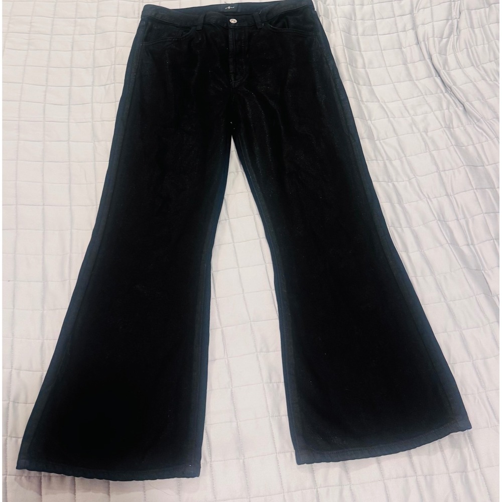 7 For All Mankind Easy Boy Bootcut Black Coated Denim Jeans Size 28 biker ride